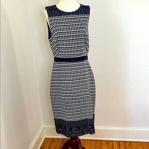 J. Crew  Classic Navy & White Houndstooth Tweed Sheath Dress - Size 8